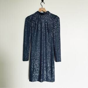 Eliza J Navy Blue Sequin Long Sleeve Dress